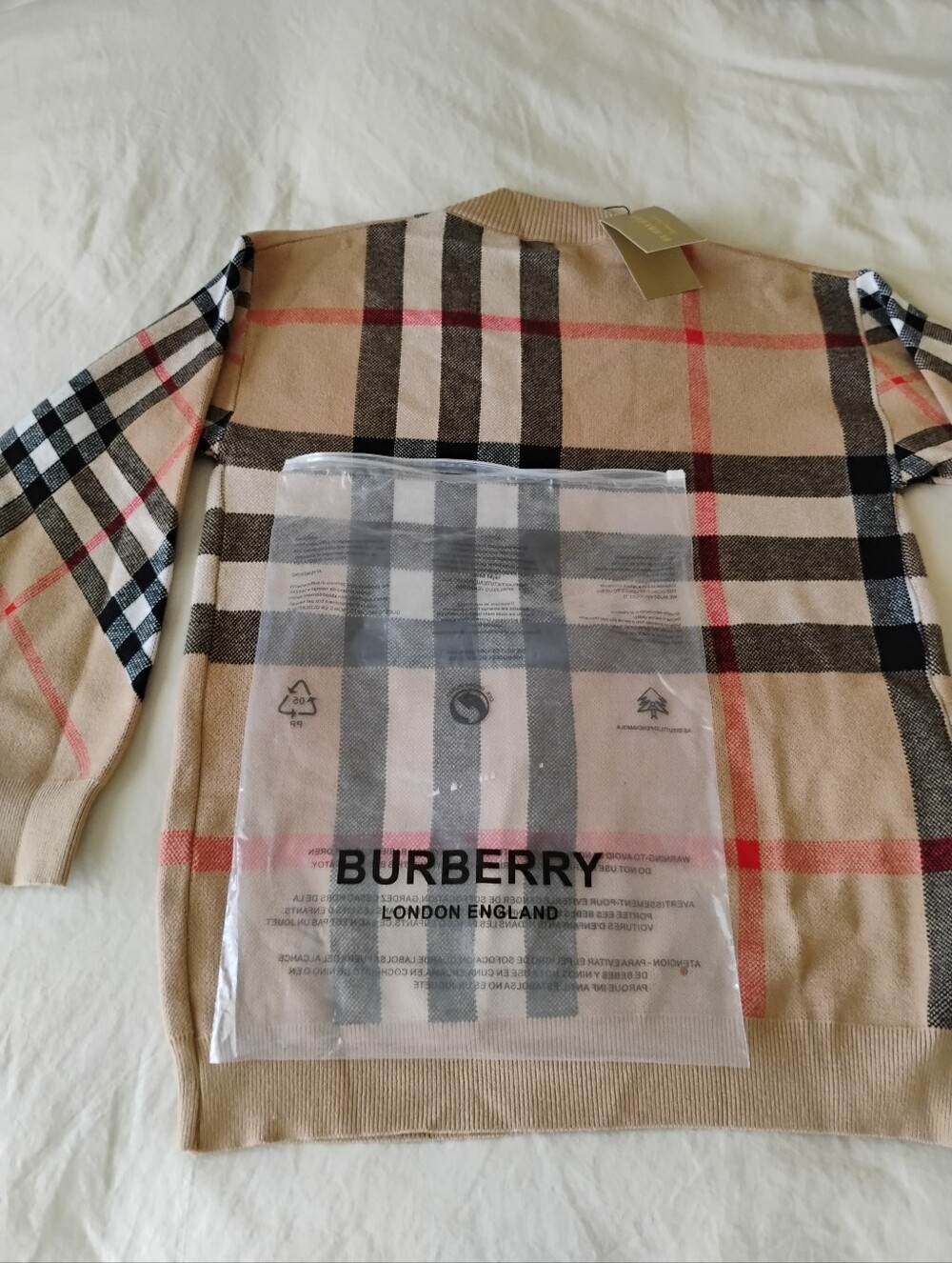 Beige Plaid V-Neck Button Cardigan with Red Accents - Picture 3 of 10